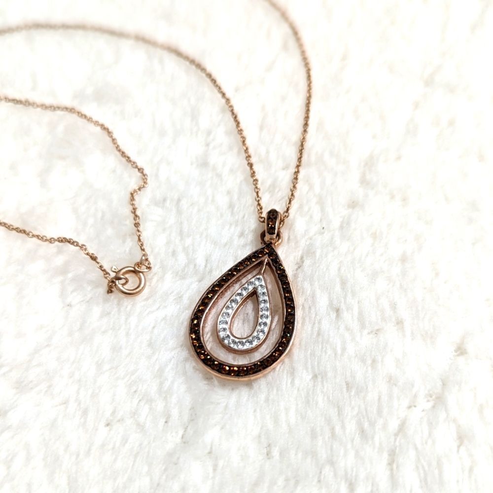 NWT Rose Gold Plated over Sterling Silver Swarovski Crystal Teardrop Necklace - Picture 4 of 15